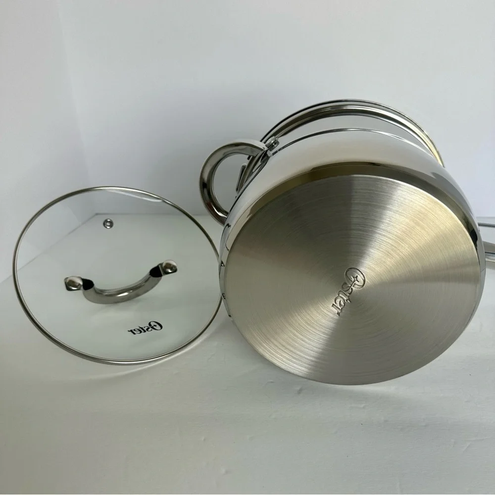 Oster Sangerfield deep stainless steel 3-piece deep cookware, wire basket, & lid